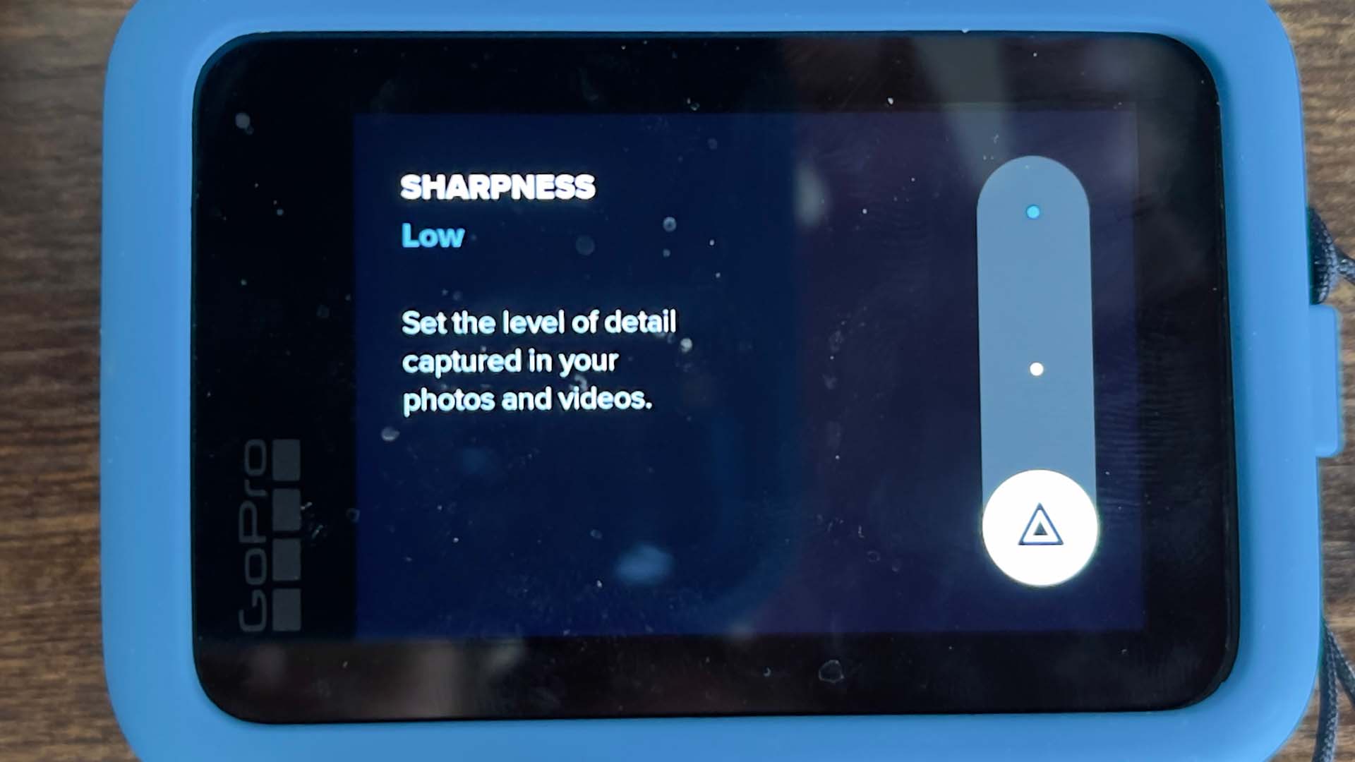 Setting up the sharpness level on the GoPro HERO10.